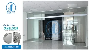 Cửa lùa zamilldoor 2 cánh sử dụng khóa bán nguyệt