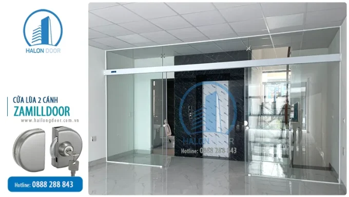 Cửa lùa zamilldoor 2 cánh sử dụng khóa bán nguyệt