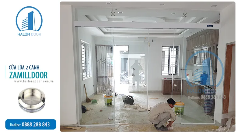 Cửa lùa zamilldoor 2 cánh tay nắm âm