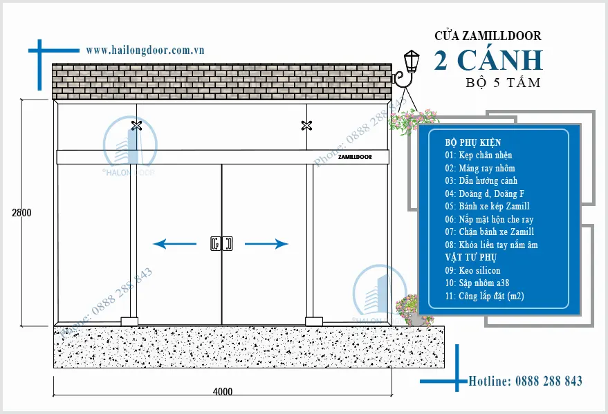 Cửa kính lùa zamilldoor 2 cánh