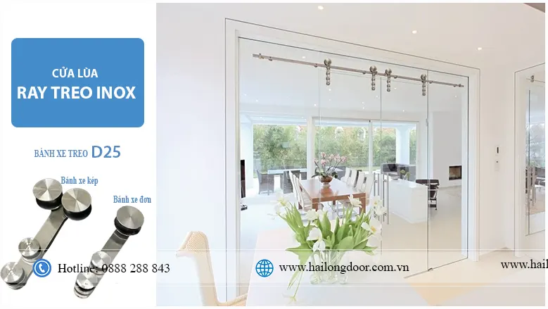 bánh xe cửa lùa ray treo Inox