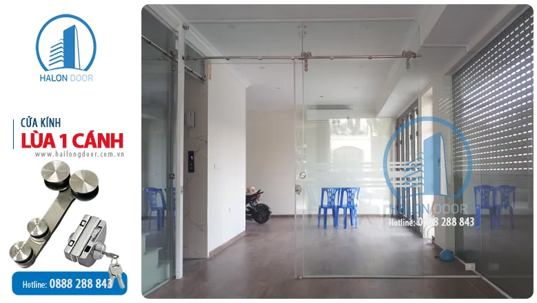 Cửa lùa 1 cánh ray treo inox
