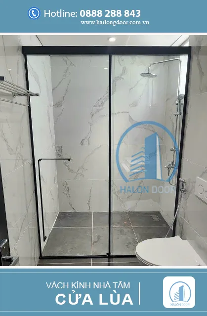 Vách kính nhà tắm cửa lùa
