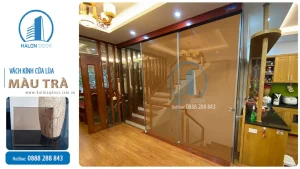 Vách kính cửa lùa màu trà